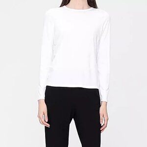 EILEEN FISHER White System Lightweight Viscose Jersey Crew Neck Top L Large